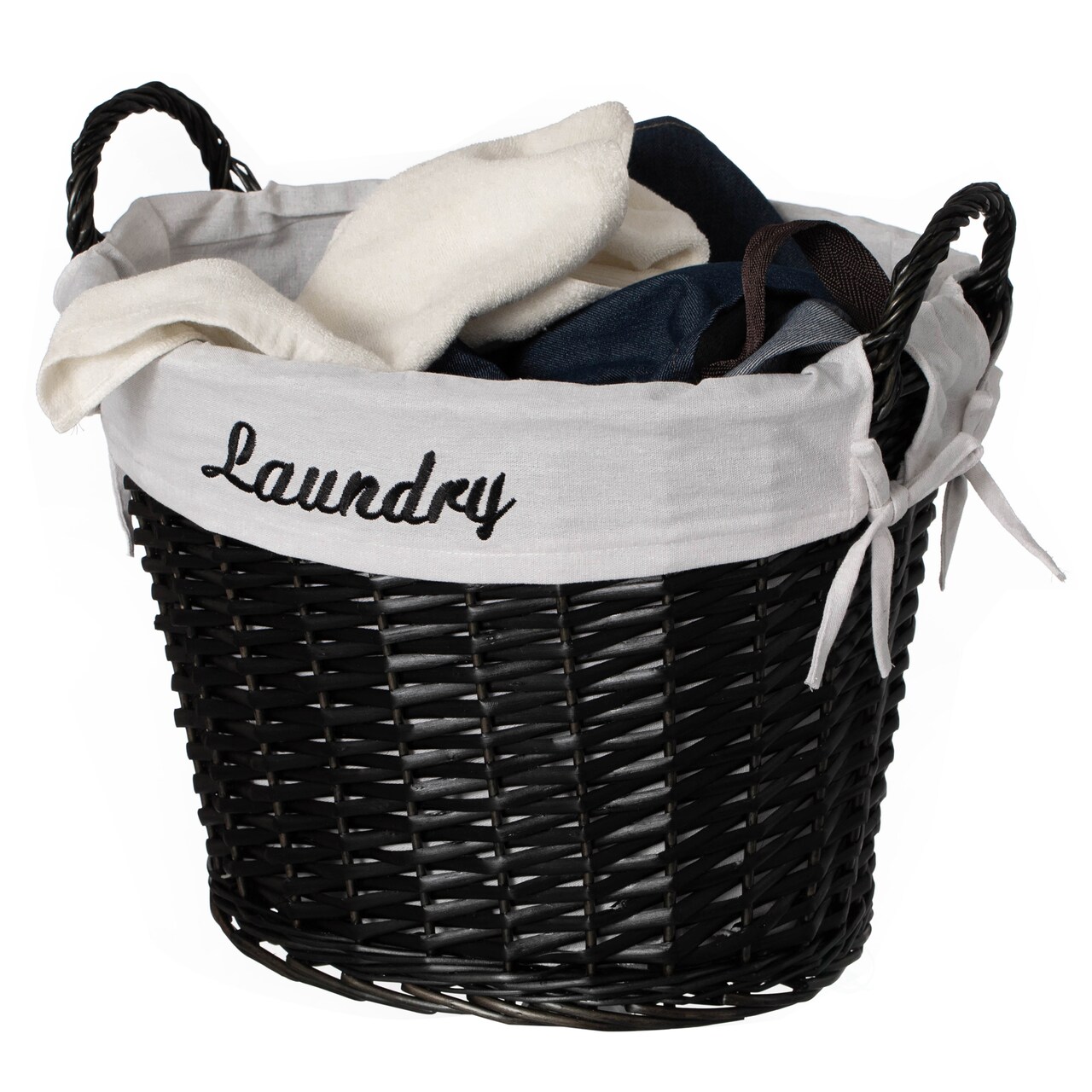 Wickerwise Handwoven Laundry Basket with Liner & Handles - Boho Decorative Storage Hamper for Clothes Blankets Pillows and Towels - Ideal for Laundry Room Bathroom Bedroom and Living Room